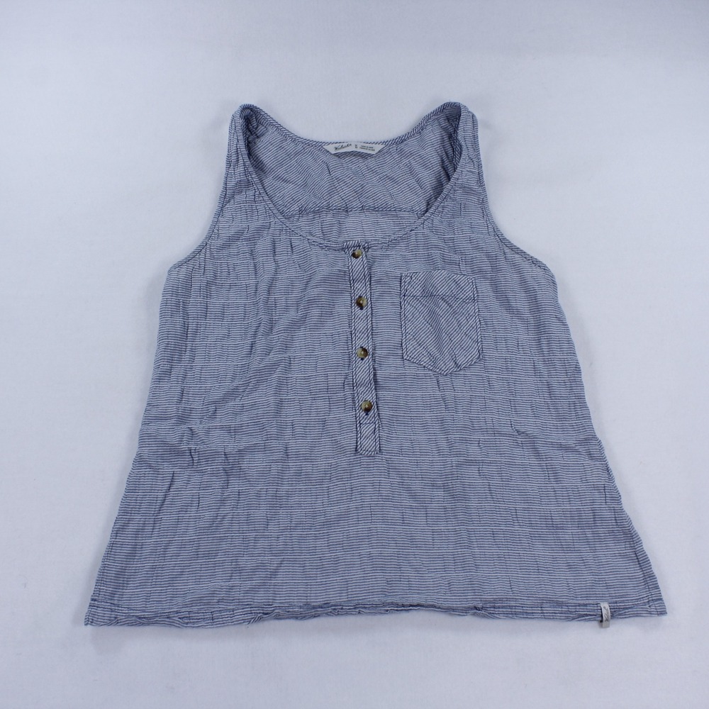 Woolrich Women's Striped Tank Top Size M Blue White Seersucker Henley Pocket